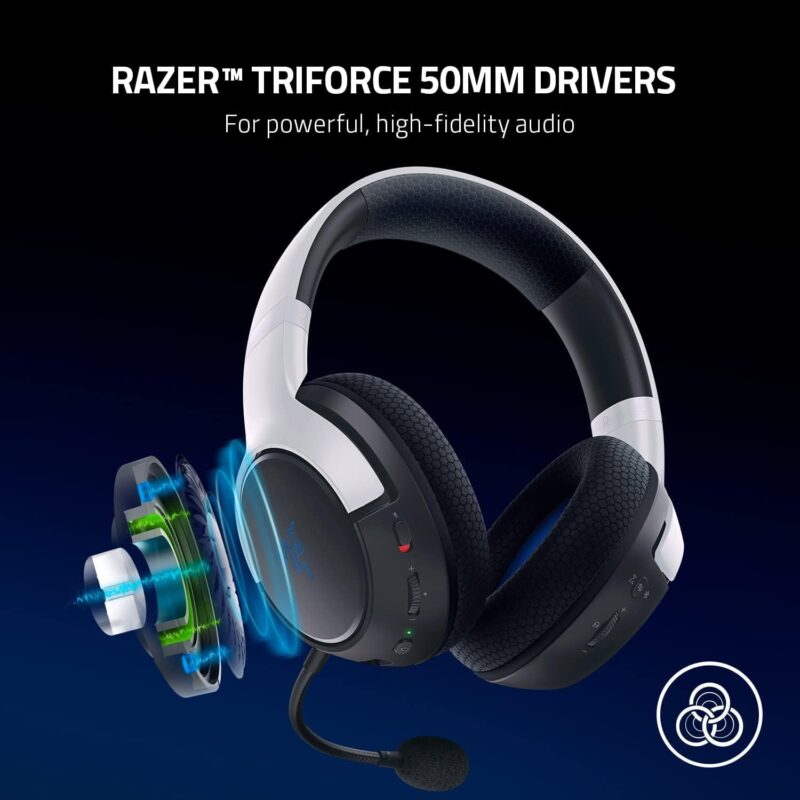 Razer Kaira X Wired Headset for Playstation 5, PC, Mac & Mobile Devices - Triforce 50mm Drivers, HyperClear Cardioid Mic, Flowknit Memory Foam Ear Cushions, On-Headset Controls - White/Black