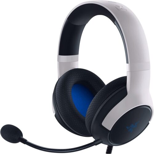 Razer Kaira X Wired Headset for Playstation 5, PC, Mac & Mobile Devices - Triforce 50mm Drivers, HyperClear Cardioid Mic, Flowknit Memory Foam Ear Cushions, On-Headset Controls - White/Black