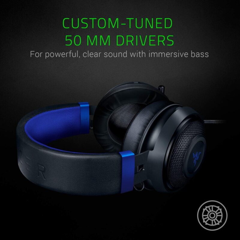 Razer Kraken Gaming Headset: Lightweight Aluminum Frame - Retractable Noise Isolating Microphone - for PC, PS4, PS5, Switch, Xbox One, Xbox Series X & S, Mobile - 3.5 mm Headphone Jack - Black/Blue