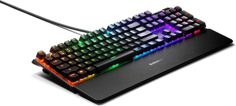 SteelSeries USB Apex 5 Hybrid Mechanical Gaming Keyboard – Per-Key RGB Illumination – Aircraft Grade Aluminum Alloy Frame – OLED Smart Display (Hybrid Blue Switch)