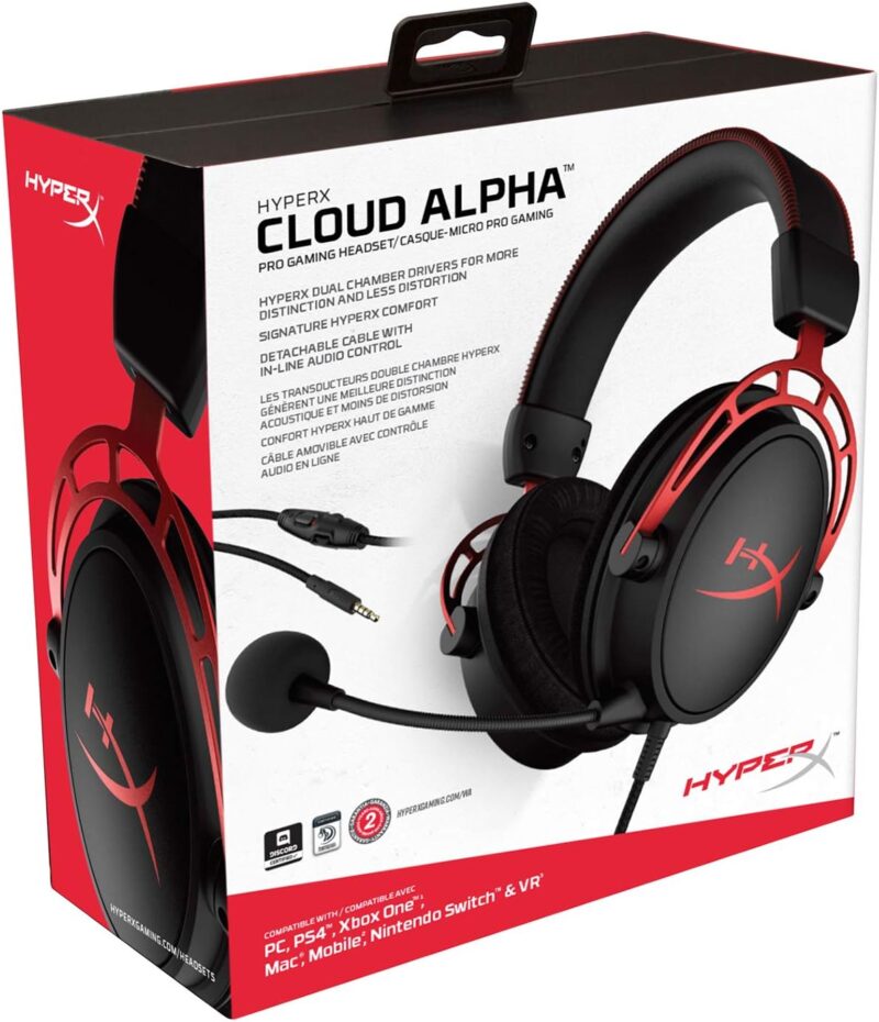 HyperX Cloud Alpha Gaming Headset - Dual Chamber Drivers - Award Winning Comfort - Durable Aluminum Frame - Detachable Microphone - Works with PC, PS4, PS4 PRO, Xbox One, Xbox One S (HX-HSCA-RD/AM)