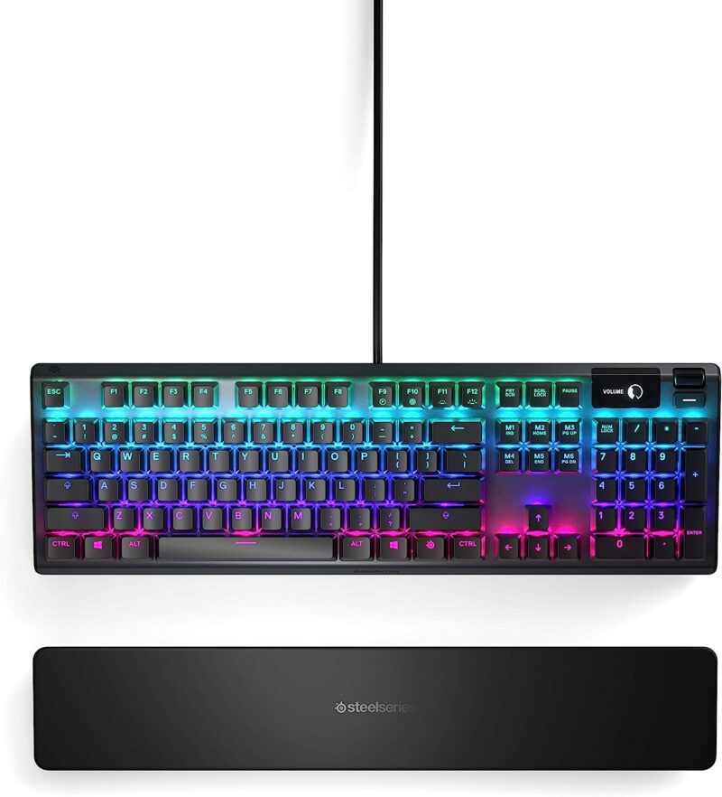 SteelSeries USB Apex 5 Hybrid Mechanical Gaming Keyboard – Per-Key RGB Illumination – Aircraft Grade Aluminum Alloy Frame – OLED Smart Display (Hybrid Blue Switch)